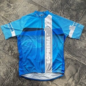 LOUIS GARNEAU SOPREMA Men’s Blue Graphic Athletic Sporty Zip-up Cycling Jersey